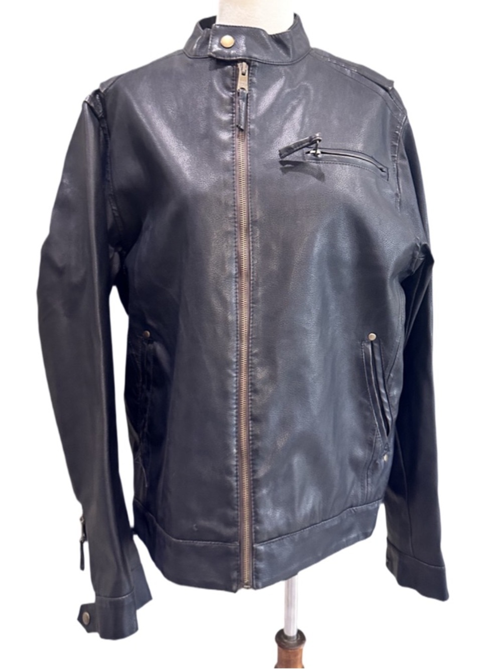 Arizona Jean Company Vintage Chocolate Brown Black Leather Zip Front Jacket